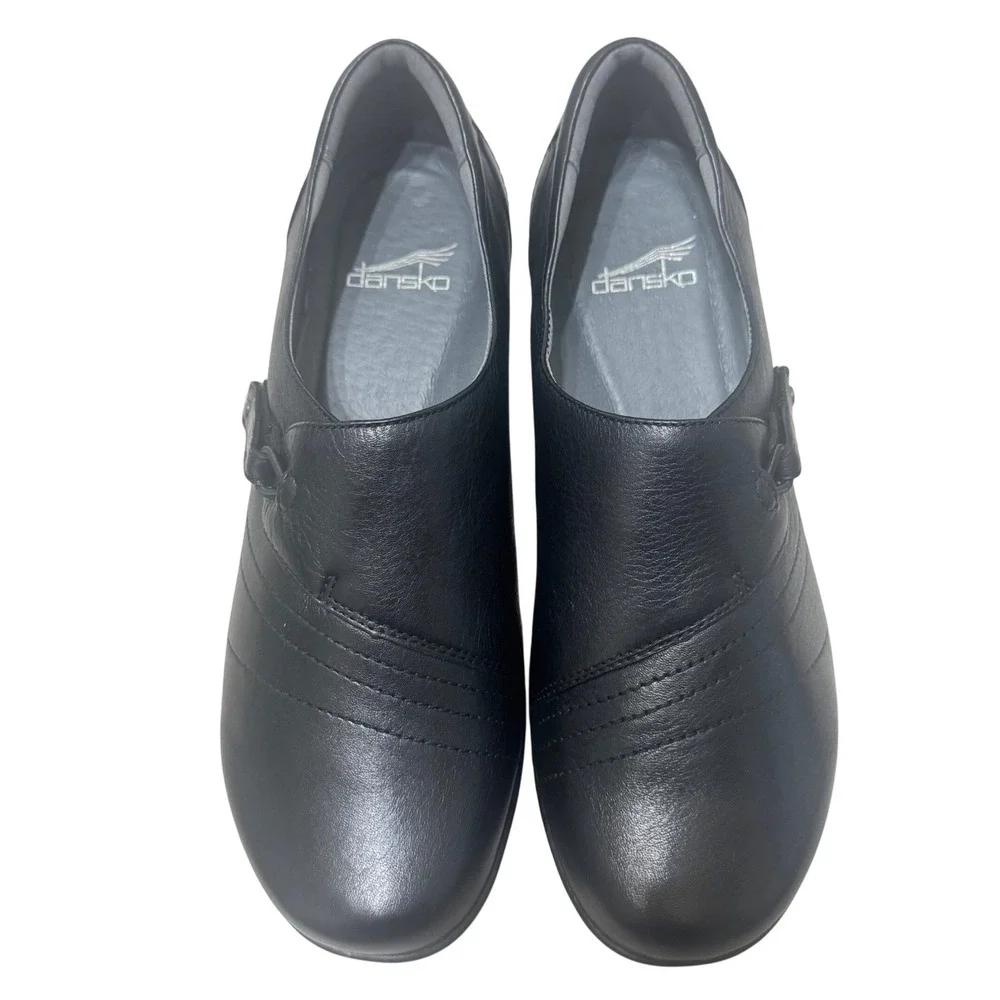 Dansko Franny Comfort Shoes Womens 8W Black Milled Nappa Leather Slip On Loafer
